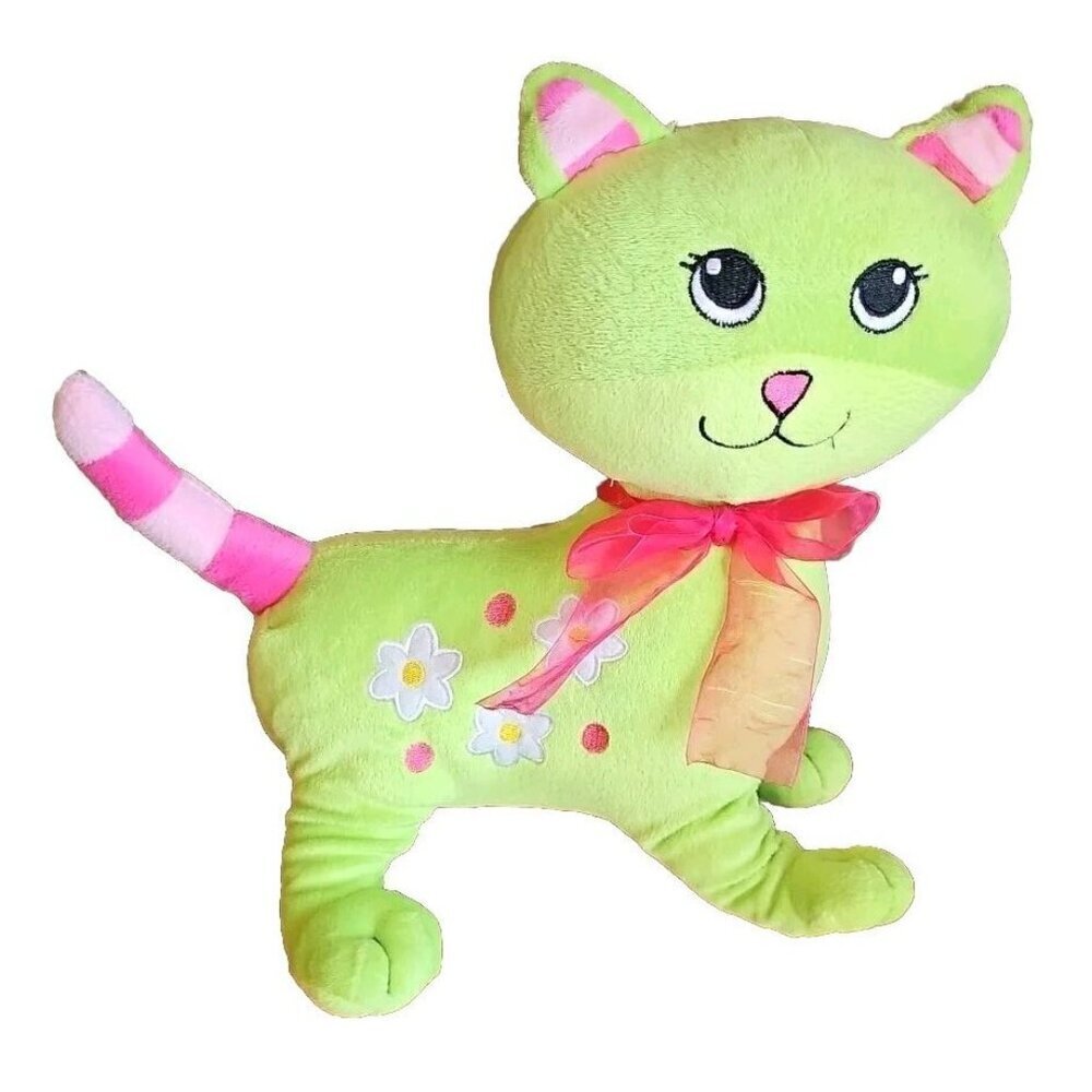 Burton + Burton Green Pink Kitty Cat Plush Stuffed Animal Feline Lady Flowers